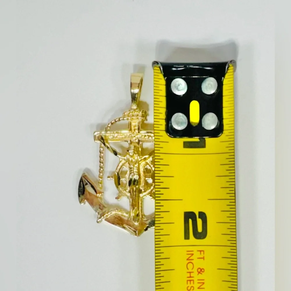 Gold-Tone Mariner's Cross Anchor Crucifix Pendant (Non-Gold, 14K Stamp)